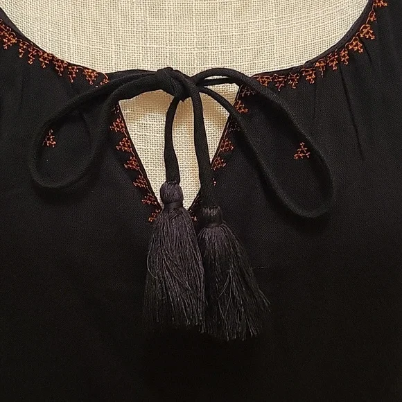 Madewell | Black Embroidered Signal Dress with Orange Stitching in size Small - Picture 3 of 11